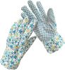 Pack of 12 Ladies Garden Gloves Assorted Floral Cotton Jersey Medium Size Blue Breathable Gardening Gloves for Woman Resistant PVC Dotted Palm Gloves