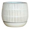 Textured Line Pattern Ceramic Cachepot with Saucer; White; DunaWest