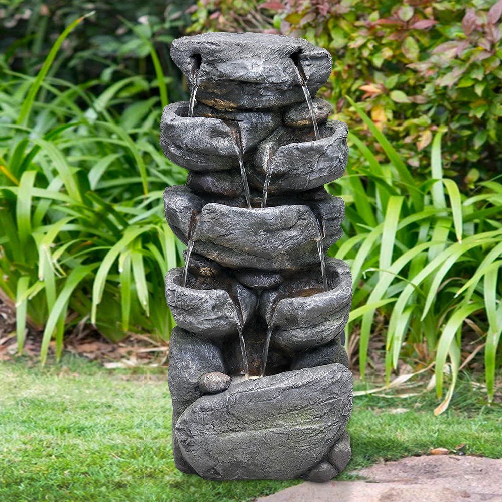 Stacked Rock Fountain with LED Lights - Outdoor Water Fountains ...