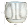 Textured Line Pattern Ceramic Cachepot with Saucer; White; DunaWest