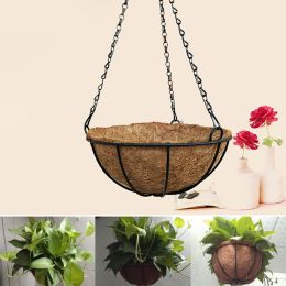 Hanging Coconut Shell Vegetable Flower Pot Basket Planter Iron Art Garden Decor (size: 14 inches)